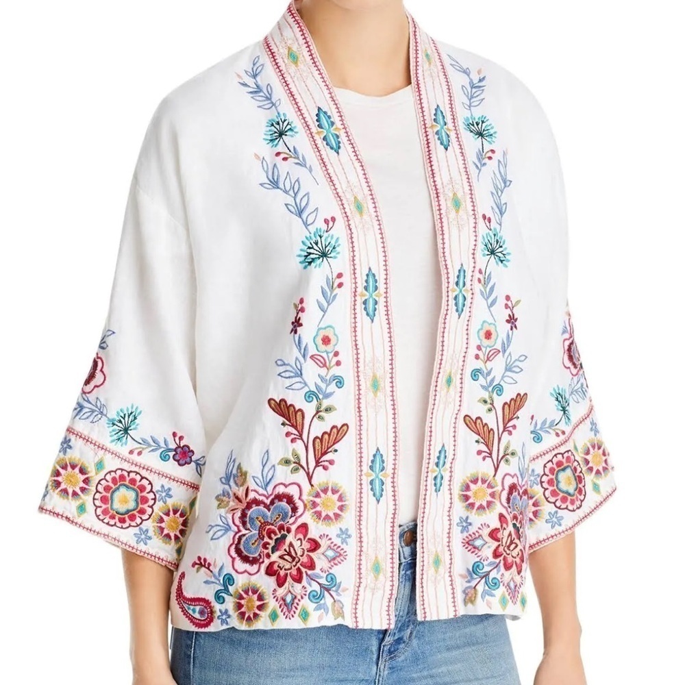 JOHNNY WAS SICILIA EMBROIDERED LINEN KIMONO NWT - Picture 3 of 11